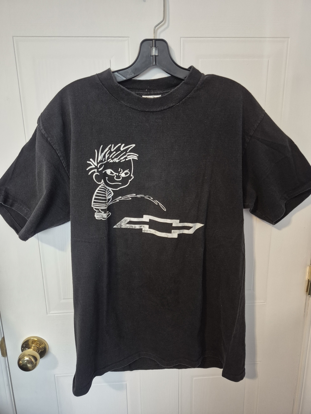 Vintage 90s Bootleg "Pissing Calvin" Chevrolet T-Shirt - Fits Medium (Oneita)